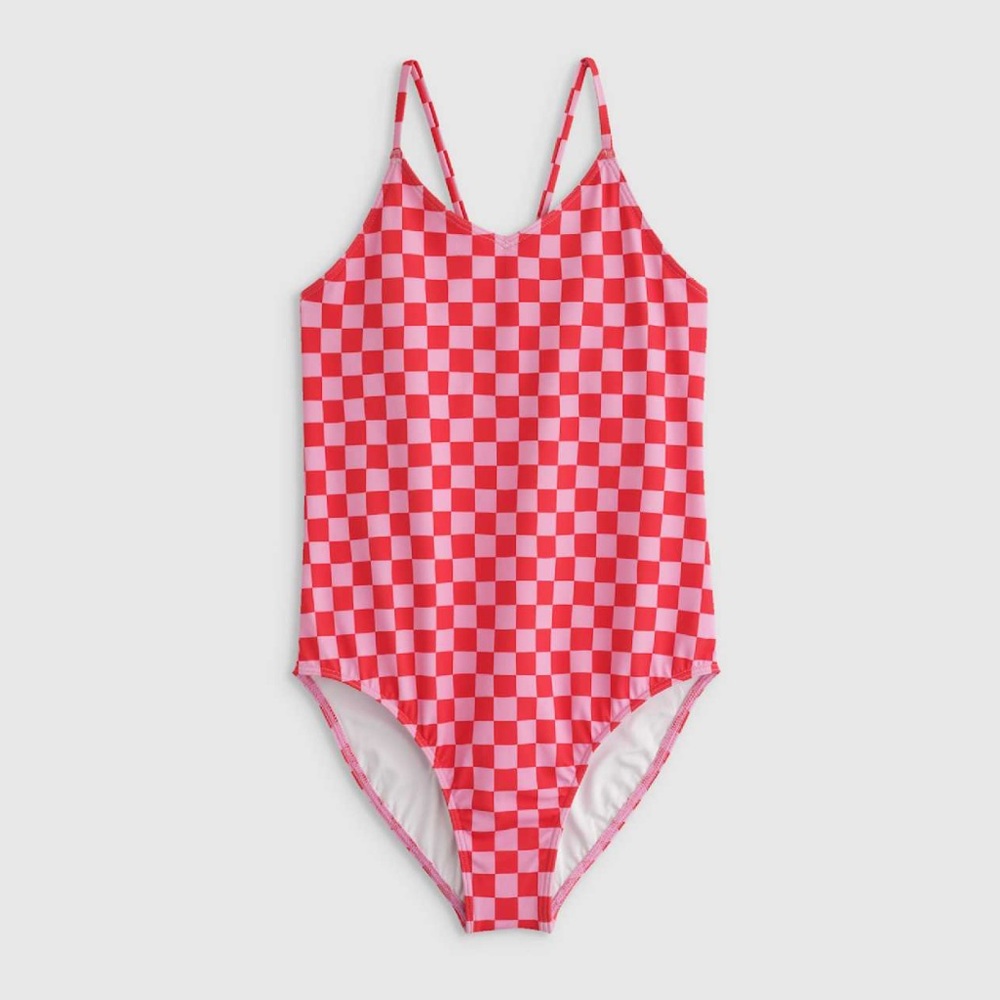NWT QUINCE One Piece Swimsuit Pink Checkered 6842